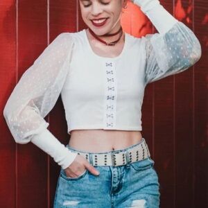 White Sheer Sleeve Crop